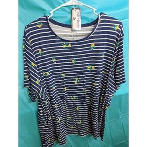 Croft & Barrow Striped Shirt with Yellow Flowers 3X